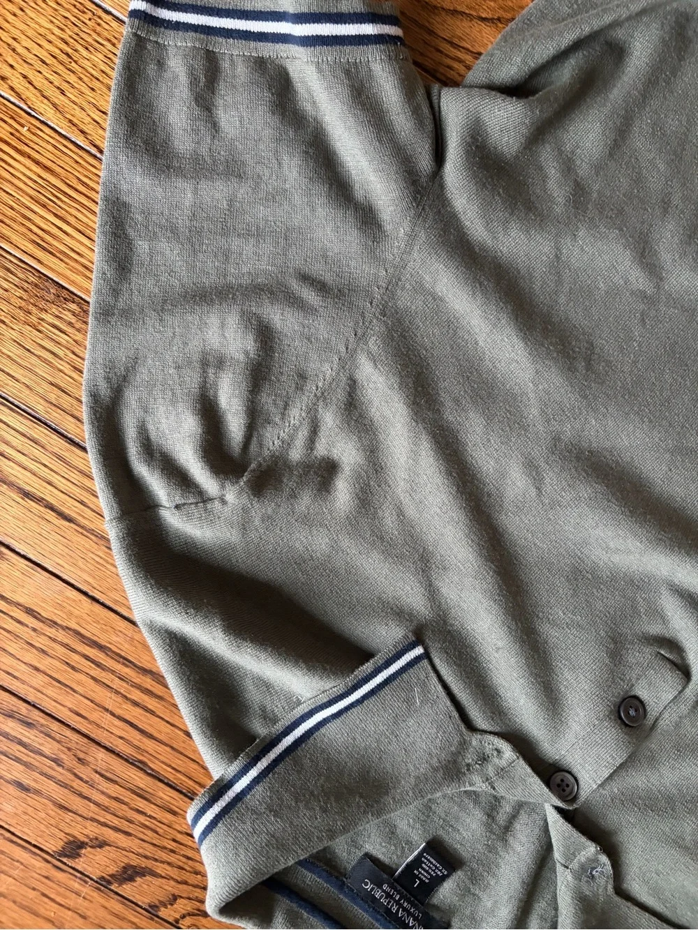 Banana Republic Olive Green Sweater with Navy Trim